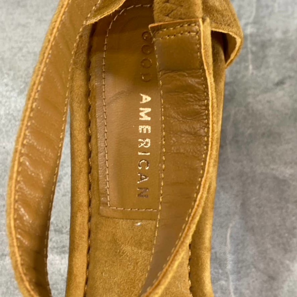 Good American Women's Amber Tan Square-Toe Ankle-Strap Block-Heel Sandals SZ 6 - Picture 6 of 11